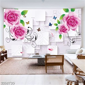 Tranh 3d treo tường bông hoa hồng nhung và ô hình vuông
