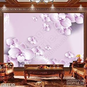 Tranh 3d  trang trí những bông hoa phong lan tím giả ngọc