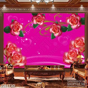 Tranh 3d nghệ thuật những bông hoa trên nền màu hồng