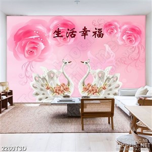 Tranh 3d treo tường những bông hoa hồng và thiên nga