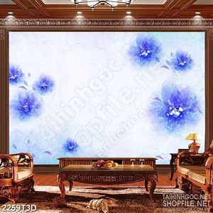 Tranh 3d  trang trí những bông hoa phù du màu xanh lam