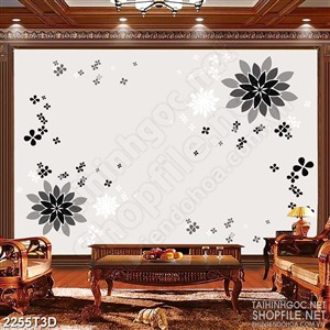 Tranh 3d  trang trí những bông hoa đơn sắc màu đen psd