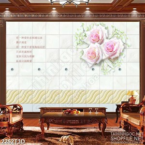 Tranh 3d treo tường bông hoa hồng nhung bên hoa nhí