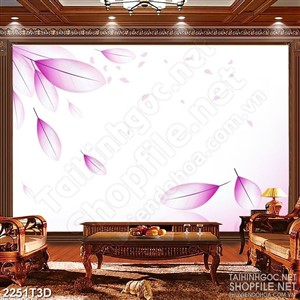 Tranh 3d  trang trí những chiếc lá màu hồng rơi trên nước