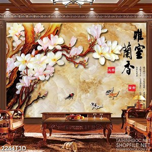 Tranh 3d nghệ thuật những bông hoa mộc lan trên cành