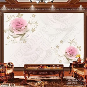 Tranh 3d dán tường những bông hoa hồng bay trong gió