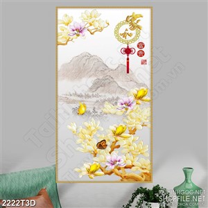 Tranh 3d dán tường hoa mộc lan trên đỉnh núi đầy sương