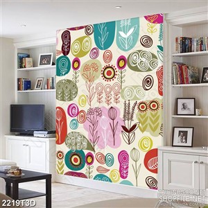 Tranh 3d nghệ thuật vẽ đơn điệu khu rừng đầy hoa khoe sắc