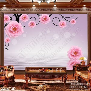 Tranh 3d nghệ thuật những bông hoa hồng trên mặt nước