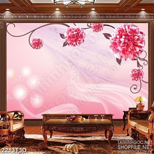 Tranh 3d dán tường bông hoa mẫu đơn sắc hồng xinh đẹp