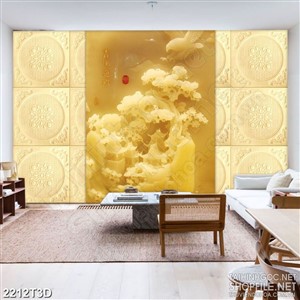 Tranh 3d treo tường ngôi miếu phía sau rừng thông già