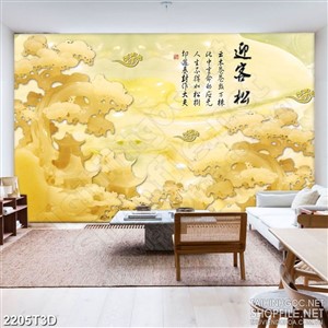 Tranh 3d dán tường ngôi miếu phía sau rừng thông giả ngọc
