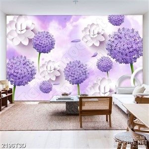 Tranh 3d nghệ thuật vườn hoa cẩm tú cầu màu tím xinh đẹp