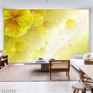 Tranh 3d dán tường bông hoa cánh mỏng màu vàng chanh