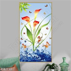 Tranh 3d treo tường bông hoa sứ trên mặt nước lấp lánh