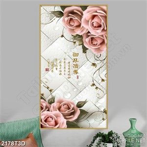 Tranh 3d dán tường bông hoa màu hồng phấn dịu dàng psd