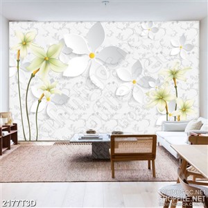 Tranh 3d treo tường những bông hoa năm cánh màu xanh