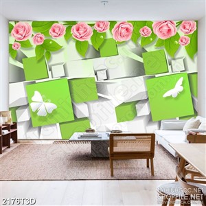 Tranh 3d nghệ thuật những bông hồng bên chiếc lá xanh