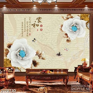 Tranh 3d dán tường những bông hồng trắng đính kim cương