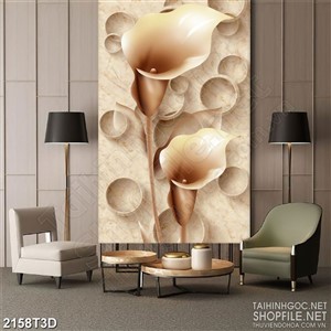 Tranh 3d dán tường bông hoa sứ dáp vàng lấp lánh xinh đẹp