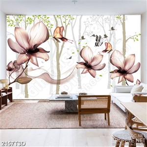 Tranh 3d treo tường bông hoa cánh mỏng trong khu rừng