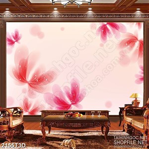 Tranh 3d dán tường những bông hoa phù du bay trong gió
