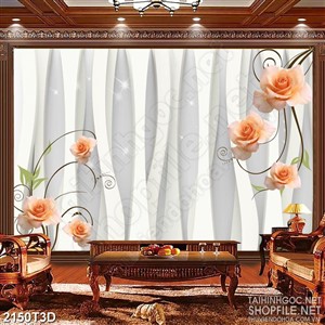 Tranh 3d dán tường những bông hoa hồng bay trong gió