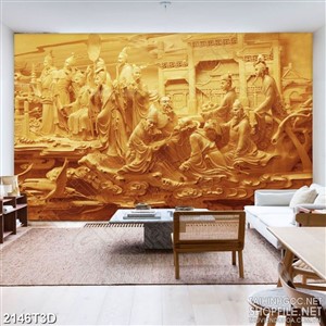 Tranh 3d nghệ thuật điêu khắc gỗ các quan trên thiên đình