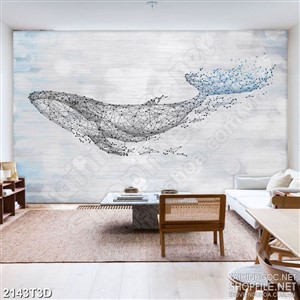 Tranh 3d dán tường chú cá voi khổng lồ trong đại dương