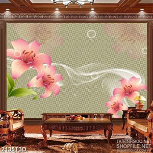 Tranh 3d dán tường những bông hoa ly và bột bong bóng