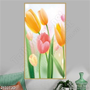 Tranh 3d dán tường bông hoa tulip nhiều màu sắc xinh đẹp