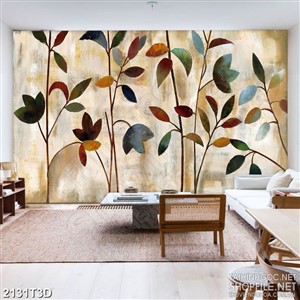 Tranh 3d nghệ thuật vườn cây hoa rủ buồn trong rừng psd