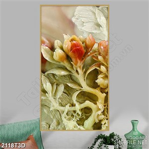Tranh 3d dán tường nụ hoa mẫu đơn chớm nở giả ngọc