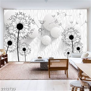 Tranh 3d treo tường đồng hoa bồ công anh màu đen trắng