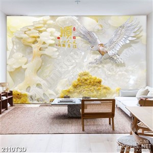 Tranh 3d dán tường chim đại bàng trắng bên nền giả ngọc