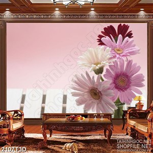 Tranh 3d nghệ thuật bông hoa đồng tiền nhiều màu sắc