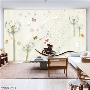 Tranh 3d nghệ thuật bồ công anh bên đôi tình nhân psd