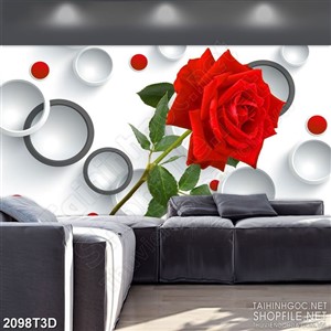 Tranh 3d nghệ thuật bông hoa hồng đỏ thắm khoe sắc