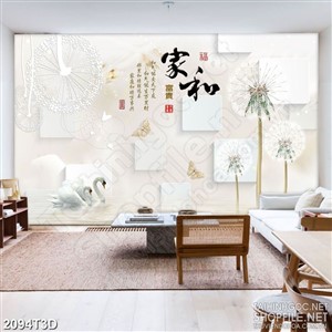 Tranh 3d nghệ thuật hoa bông bồ công anh và đàn bướm