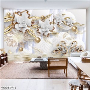 Tranh 3d treo tường những bông hoa trắng thân dáp vàng