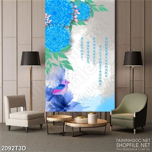 Tranh 3d  những bông hoa màu xanh lam trang trí phòng