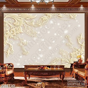 Tranh 3d treo tường bông hoa khắc lấp lánh ánh sáng soi