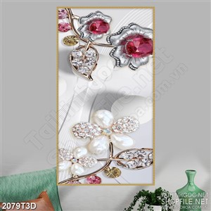 Tranh 3d nghệ thuật bông hoa đính ngọc và kim cương
