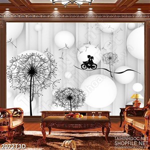 Tranh 3d dán tường hoa bồ công anh bên cặp tình nhân