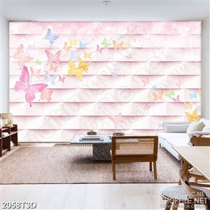 Tranh 3d treo tường đàn bướm nhiều màu sắc bay lượm
