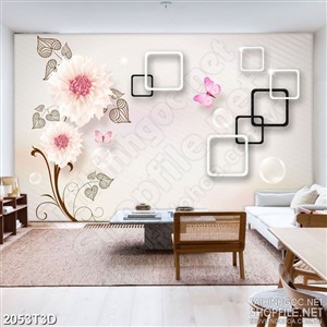 Tranh 3d  những bông hoa màu hồng trang trí phòng khách
