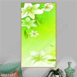 Tranh 3d trang trí những chiếc lá xanh bên hoa ly
