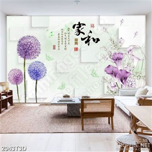 Tranh 3d  trang trí hoa bồ công anh và đàn bướm ngọc