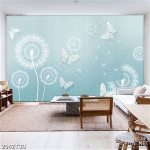 Tranh 3d dán tường cánh đồng hoa bồ công anh trắng