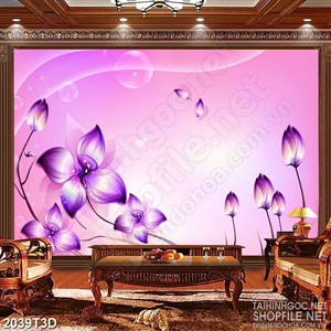 Tranh 3d  trang trí những cánh hoa tím bay trong gió